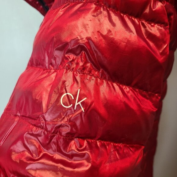 Calvin Klein Packable Lightweight Premium Down Coat Red Hooded Womens Medium - Picture 7 of 11